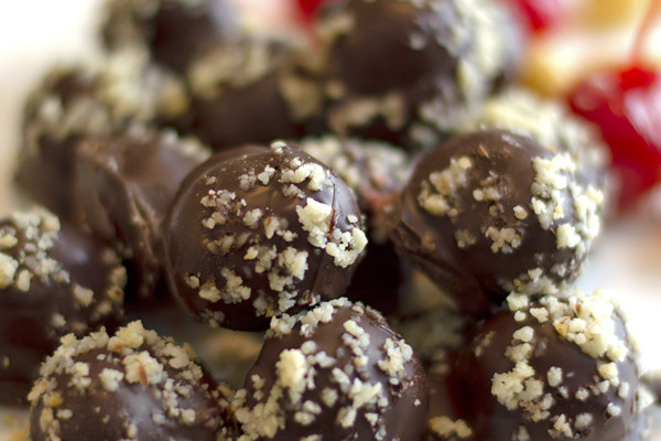 Chocolate Covered Maraschino Cherries with Macadamia Nuts