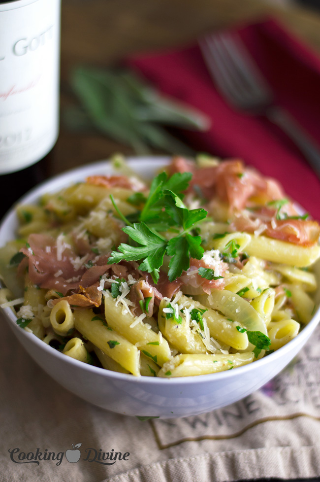 Sage-Butter-Penne-Pasta-with-Prosciutto