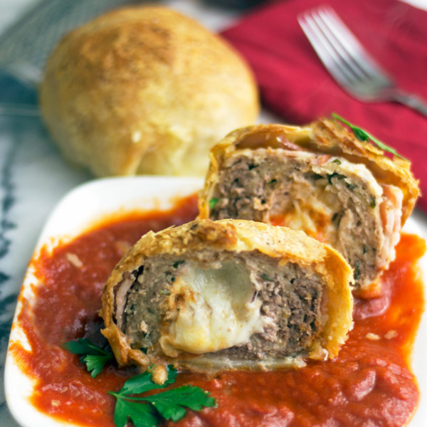 Cheese Stuffed Meatball Wrapped in Bacon and Pastry Dough